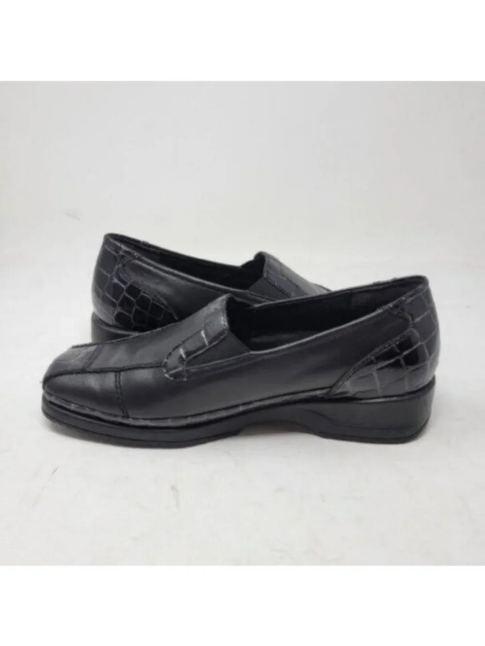 Ara Leather Crocodile Print Mokassin Slip On Loafer Shoe Black